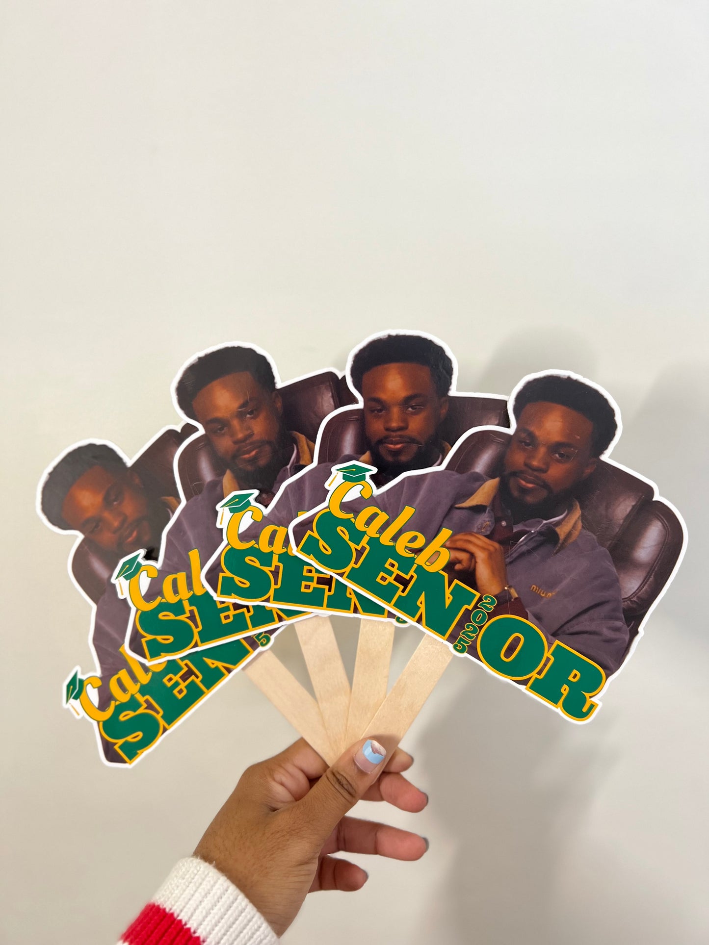 Personalized Graduation Fans | Class of 2025 & 2026 | Custom Head Cutouts with Wooden Handles | Grad Party Big Head Props Face on a Stick Fans
