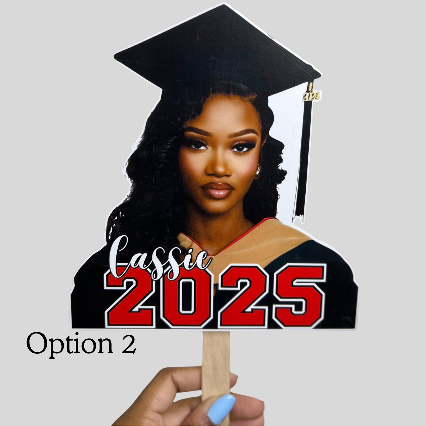 Personalized Graduation Fans | Class of 2025 & 2026 | Custom Head Cutouts with Wooden Handles | Grad Party Big Head Props Face on a Stick Fans