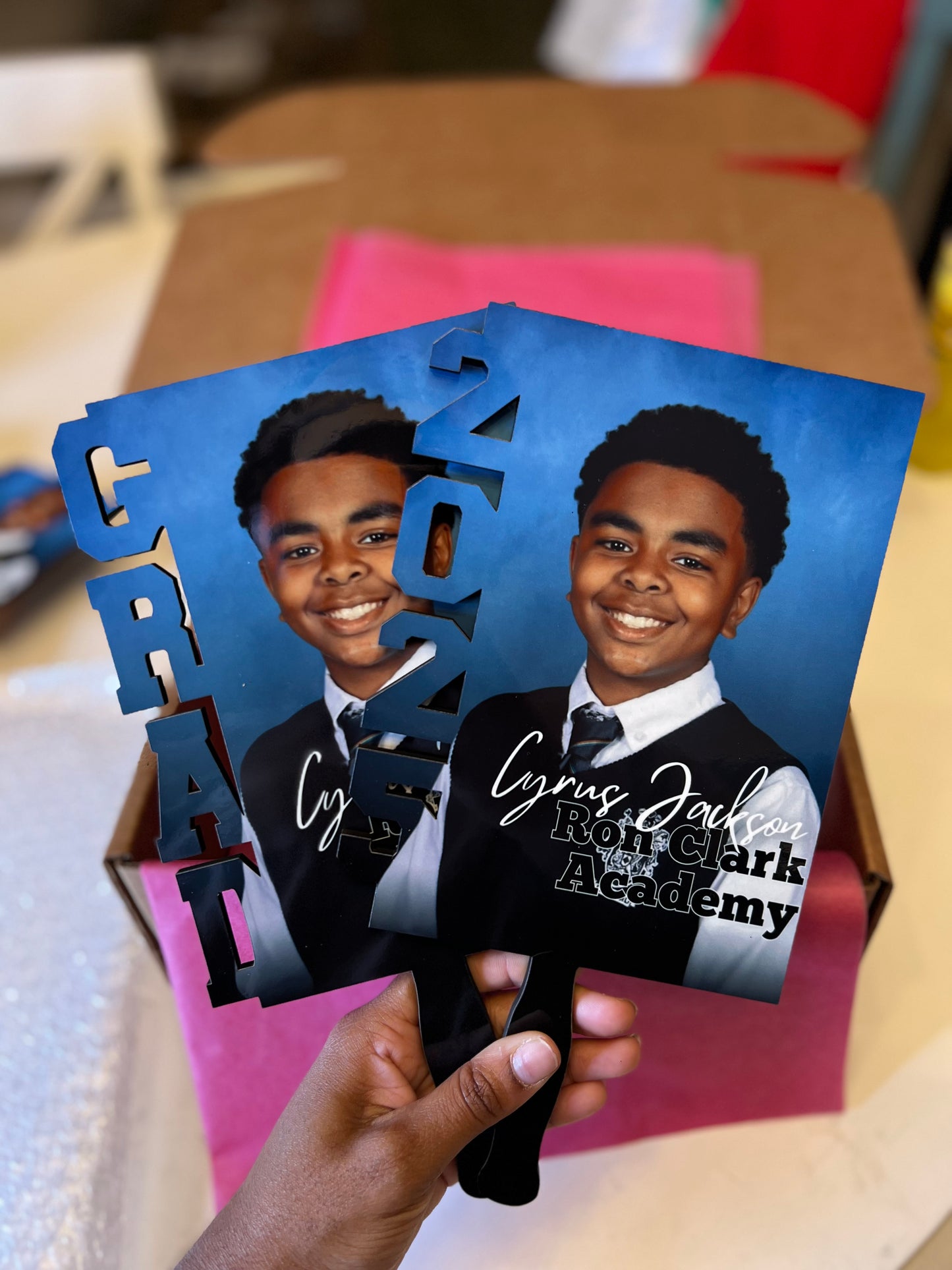 Graduation Hand Fans, GradFans, Custom Face Fans with Handles, Custom Graduation Fans, Sublimation