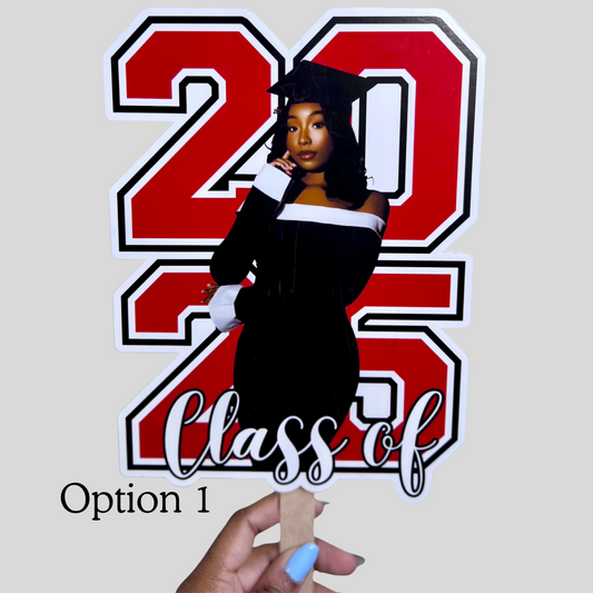 Personalized Graduation Fans | Class of 2025 & 2026 | Custom Head Cutouts with Wooden Handles | Grad Party Big Head Props Face on a Stick Fans