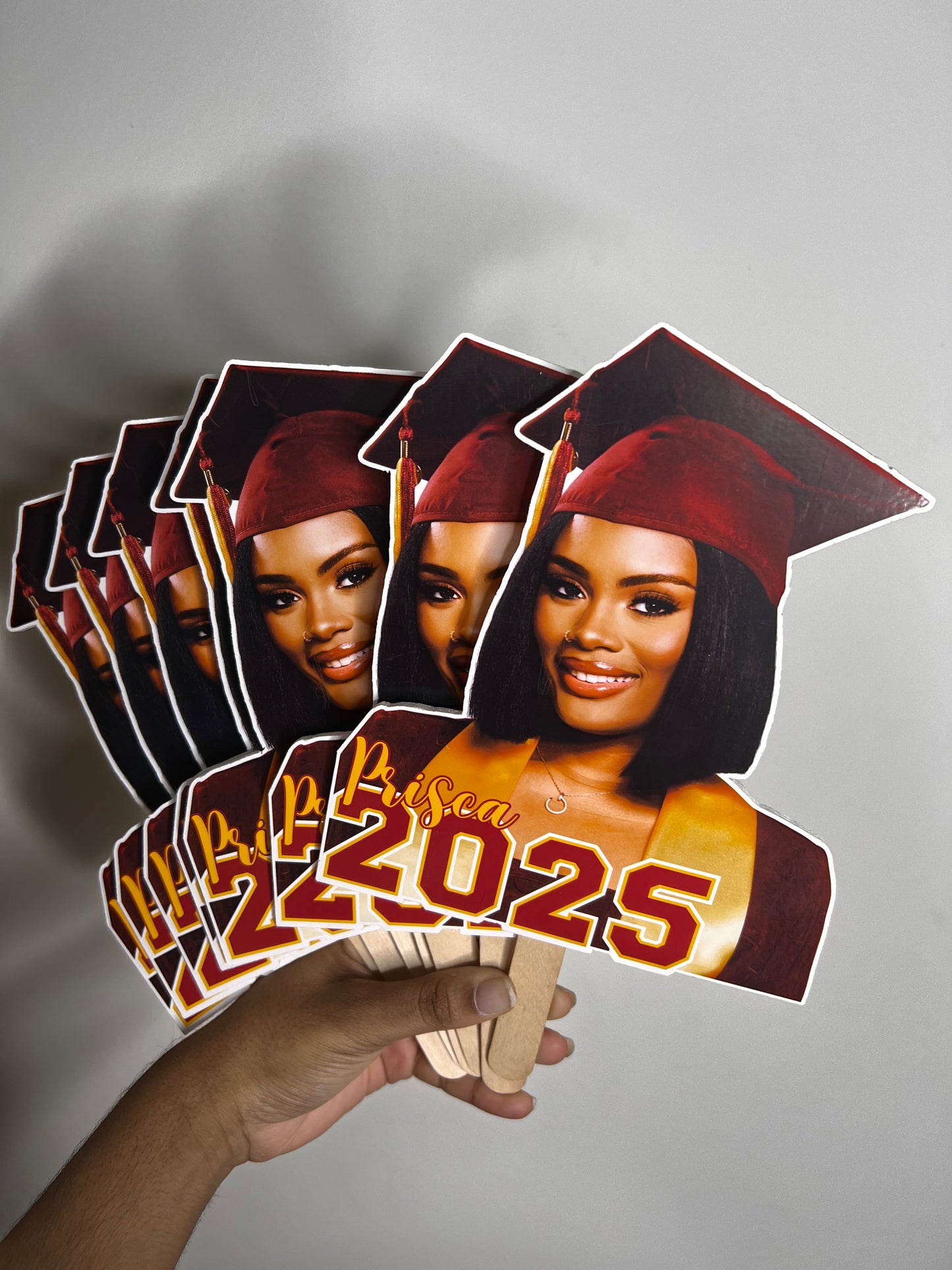 Personalized Graduation Fans | Class of 2025 & 2026 | Custom Head Cutouts with Wooden Handles | Grad Party Big Head Props Face on a Stick Fans