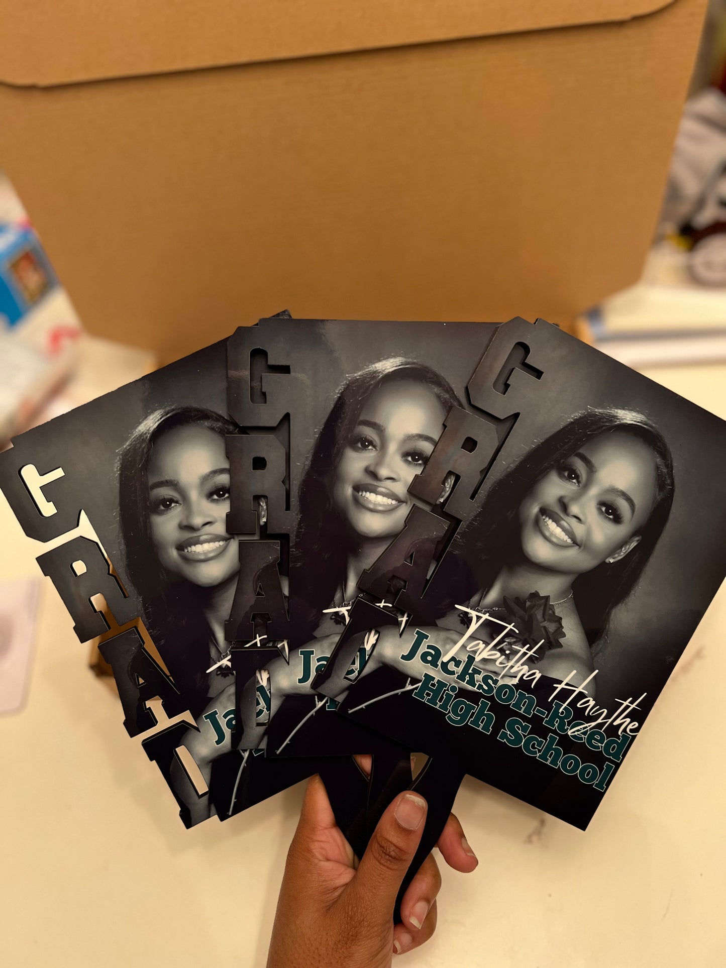 Graduation Hand Fans, GradFans, Custom Face Fans with Handles, Custom Graduation Fans, Sublimation