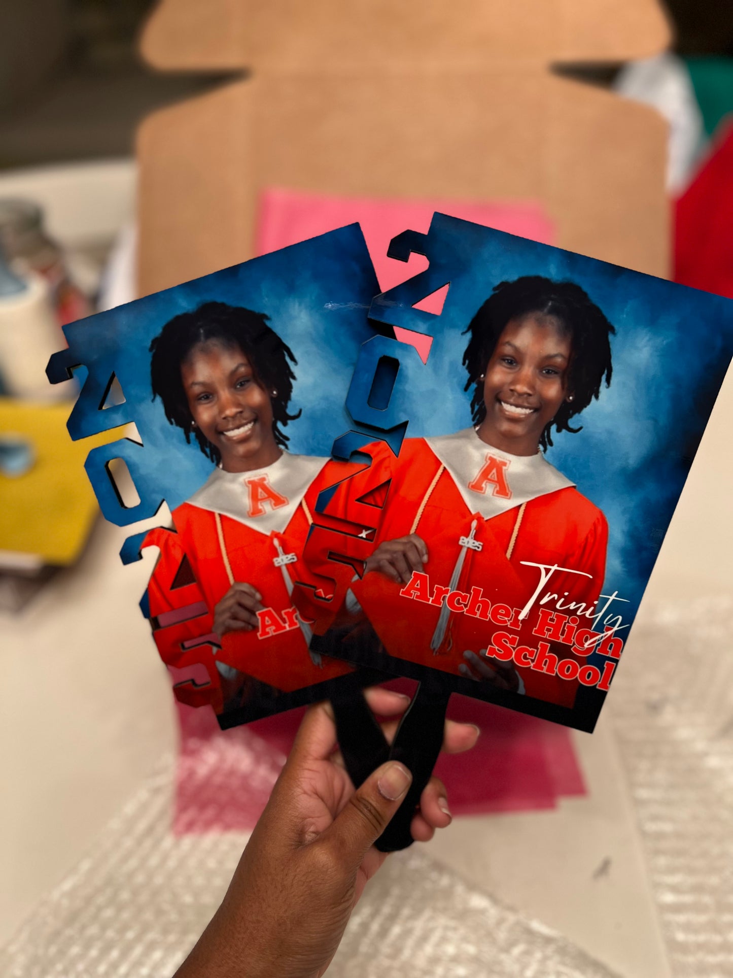 Graduation Hand Fans, GradFans, Custom Face Fans with Handles, Custom Graduation Fans, Sublimation