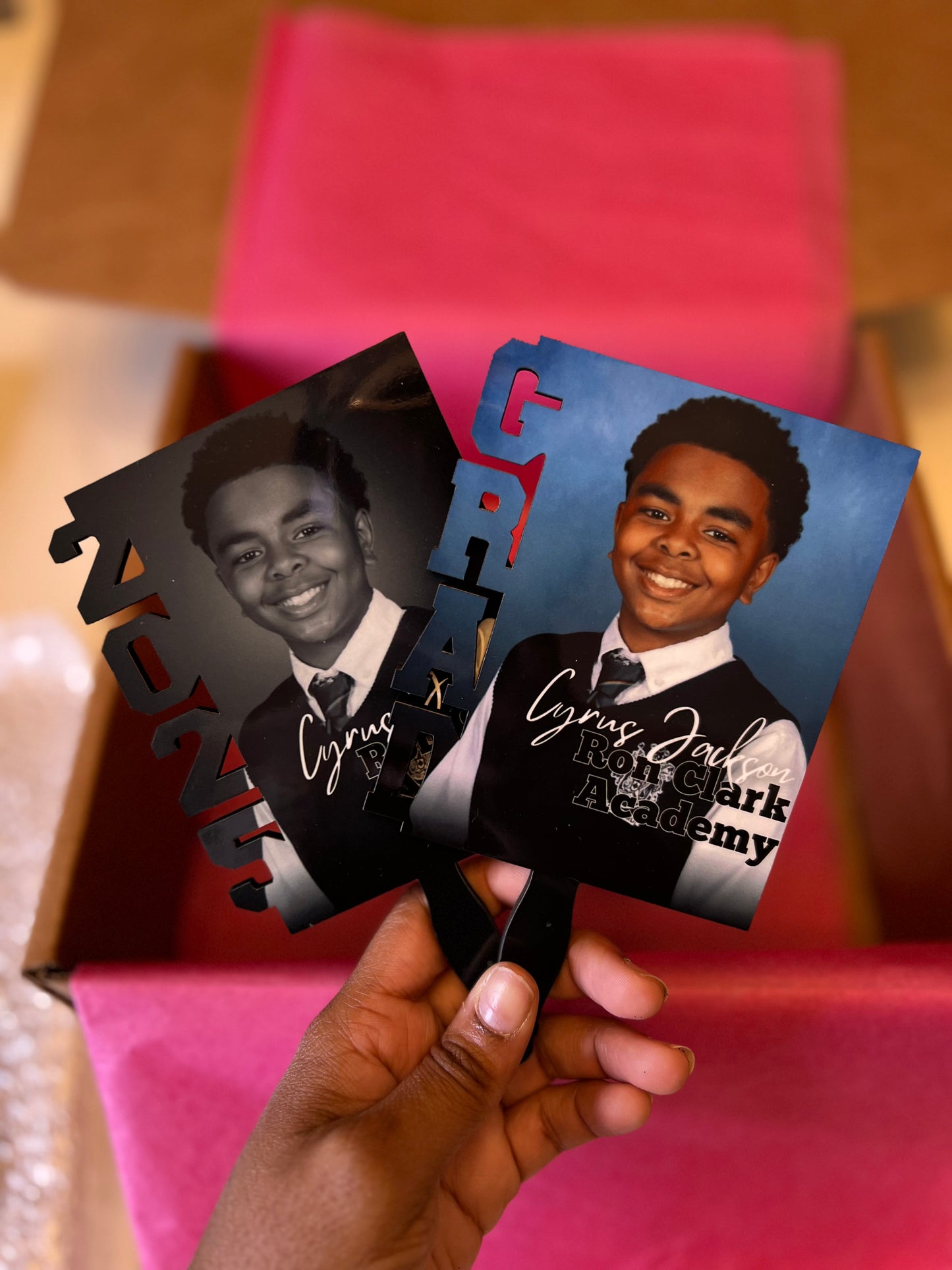 Graduation Hand Fans, GradFans, Custom Face Fans with Handles, Custom Graduation Fans, Sublimation