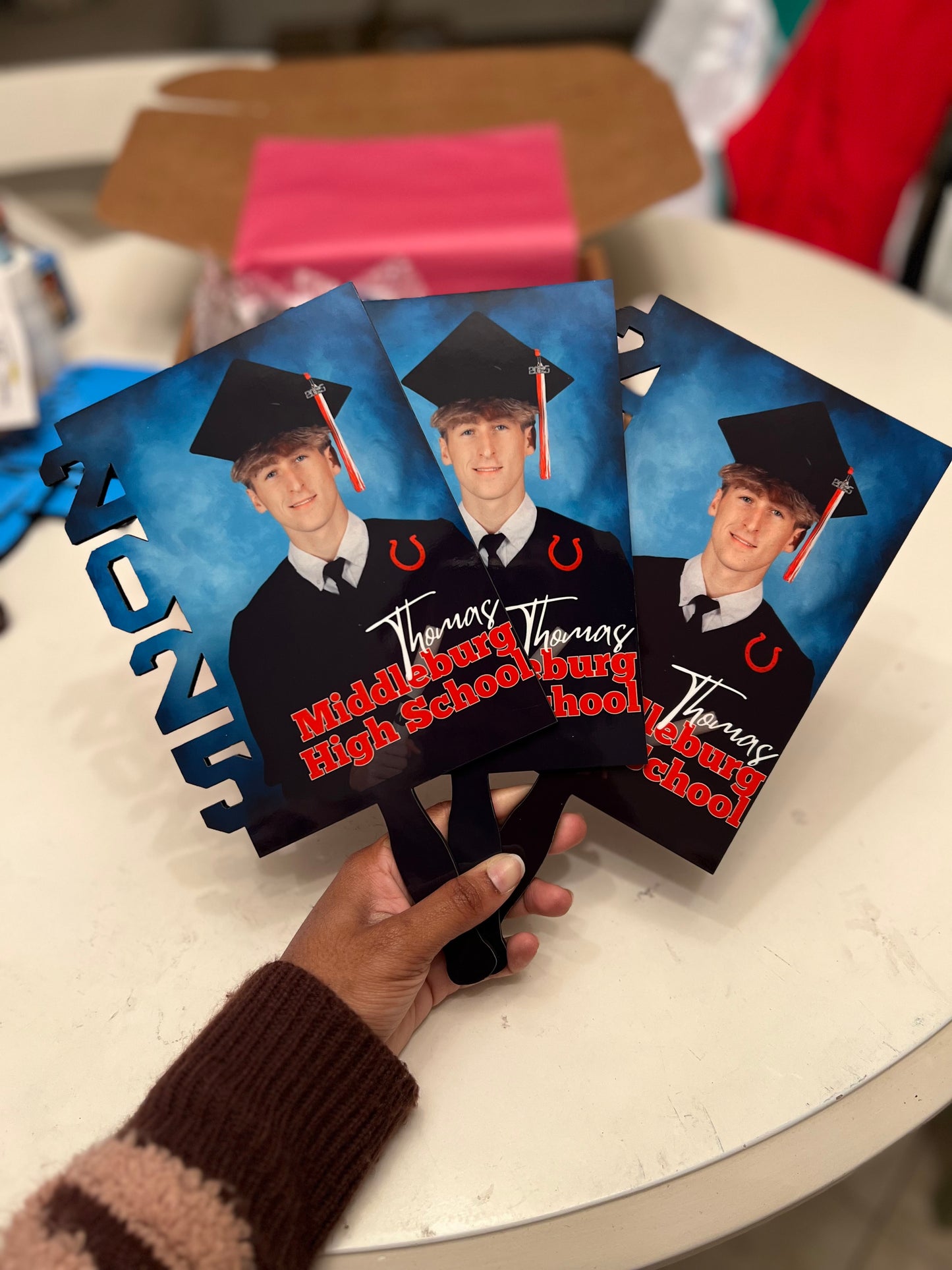 Graduation Hand Fans, GradFans, Custom Face Fans with Handles, Custom Graduation Fans, Sublimation