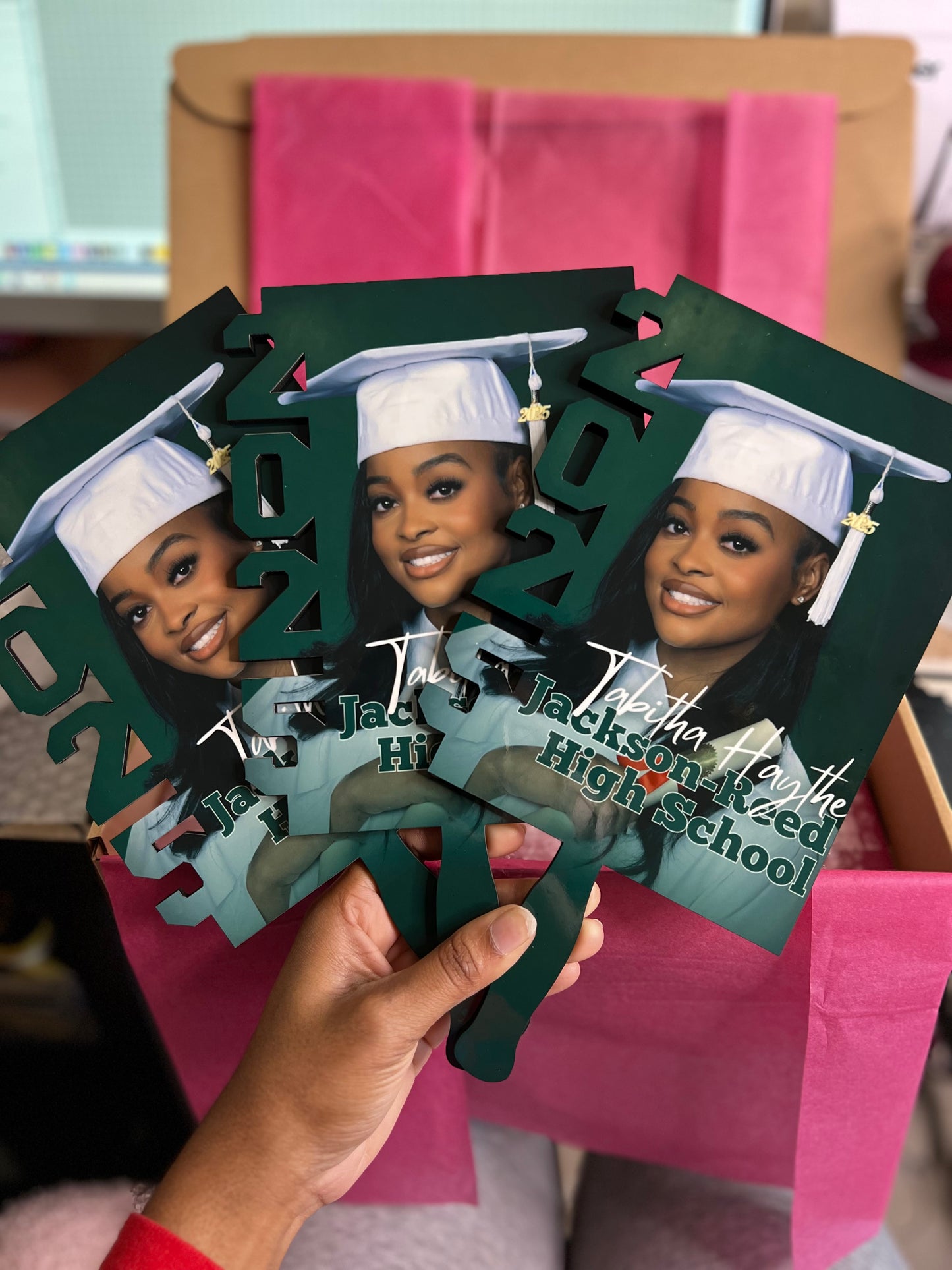 Graduation Hand Fans, GradFans, Custom Face Fans with Handles, Custom Graduation Fans, Sublimation