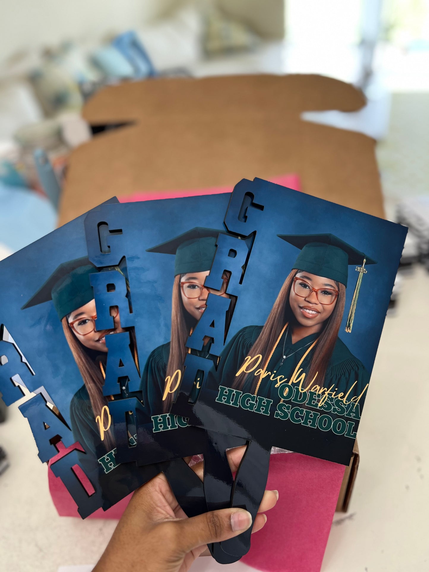 Graduation Hand Fans, GradFans, Custom Face Fans with Handles, Custom Graduation Fans, Sublimation